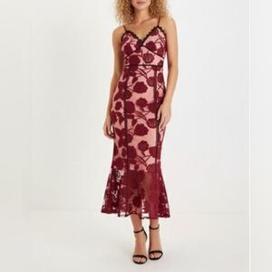 Lulu's Blush Pink and Burgundy Lace Midi Dress